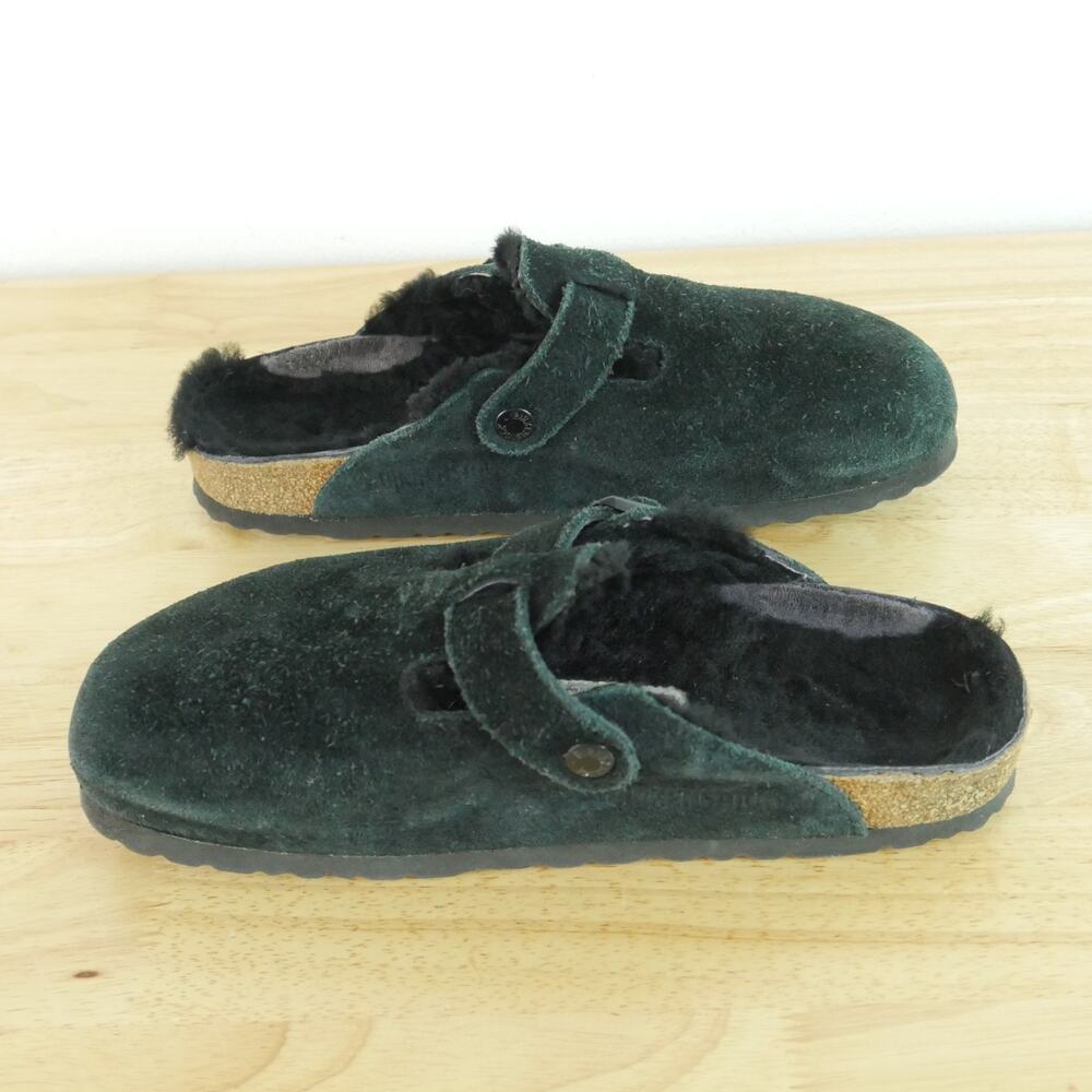 Birkenstock Boston Shearling 38 7 7.5 Black Suede Clogs Slip On Mules Cozy Shoes - Picture 9 of 10